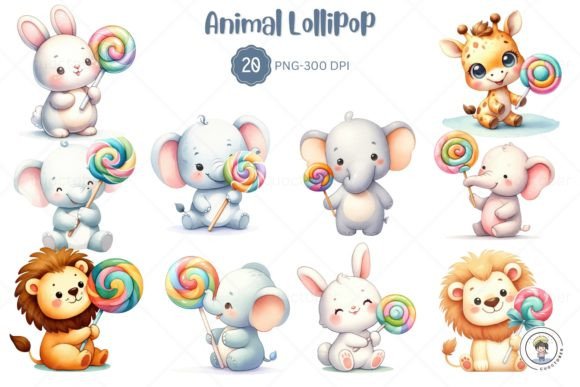 Download Cartoon Animal Enjoying Lollipop - Cartoon animal Collection