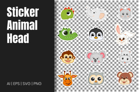 Download Cartoon Animal Head Stickers Vector - Cartoon animal Collection
