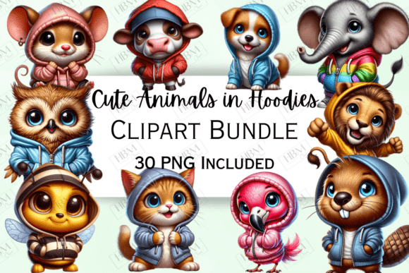 Download Cute Cartoon Animals in Hoodies Clipart - Cartoon animal Collection
